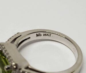14K white gold ring close-up.