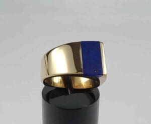 Gold and blue modern design ring.