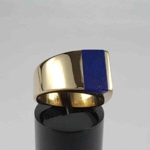 Gold and blue modern design ring.