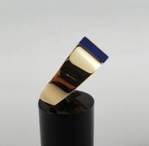 Gold and blue modern rectangular ring.