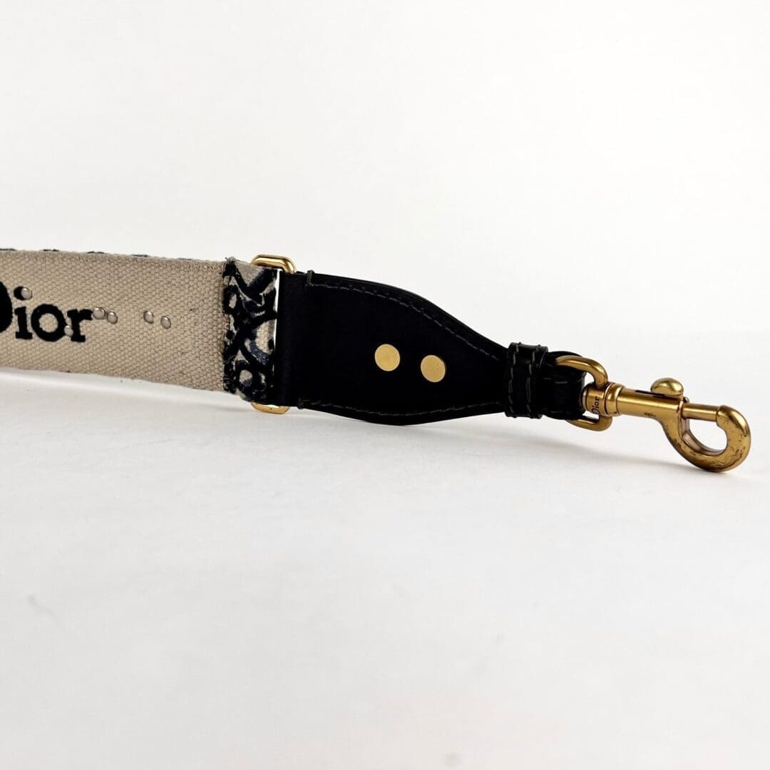 Leather strap with gold clasp detail.