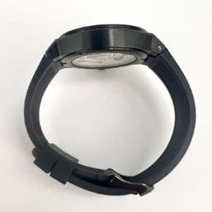 Black wristwatch with rubber strap.