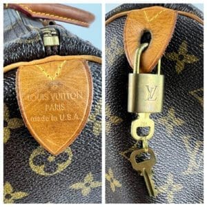Louis Vuitton bag with lock and keys.