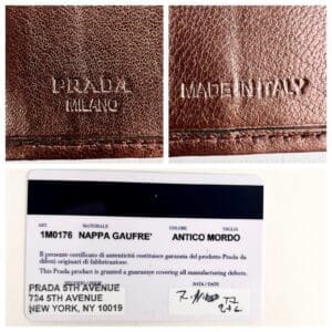 Prada leather label and authenticity card.
