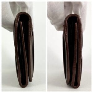 Brown leather wallet comparison, side view.