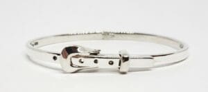 Silver bracelet with buckle design.
