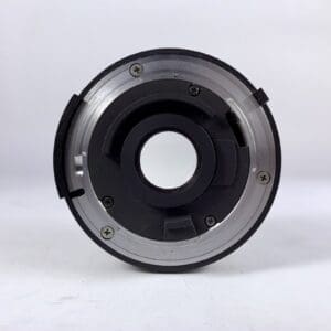 Camera lens mount on white background.