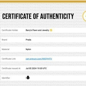 Certificate of Authenticity for Prada Nylon item.