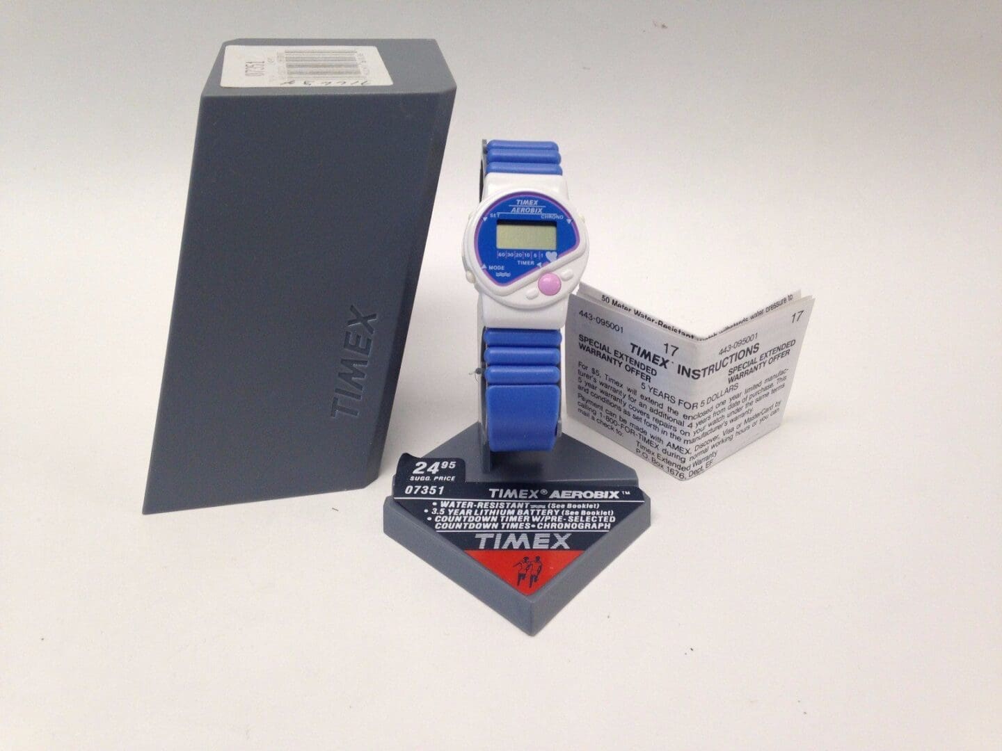 Blue Timex watch with box and instructions.