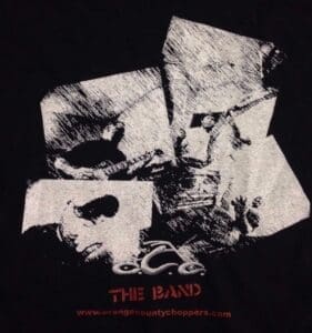 Abstract band design on a black shirt.