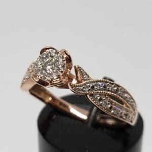 Diamond ring with intricate band design.