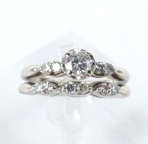Diamond ring set with intricate design.