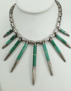 Green and silver beaded tribal necklace.