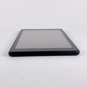 Black tablet on a white background.