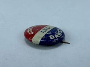 Vintage political button, red, white, blue.