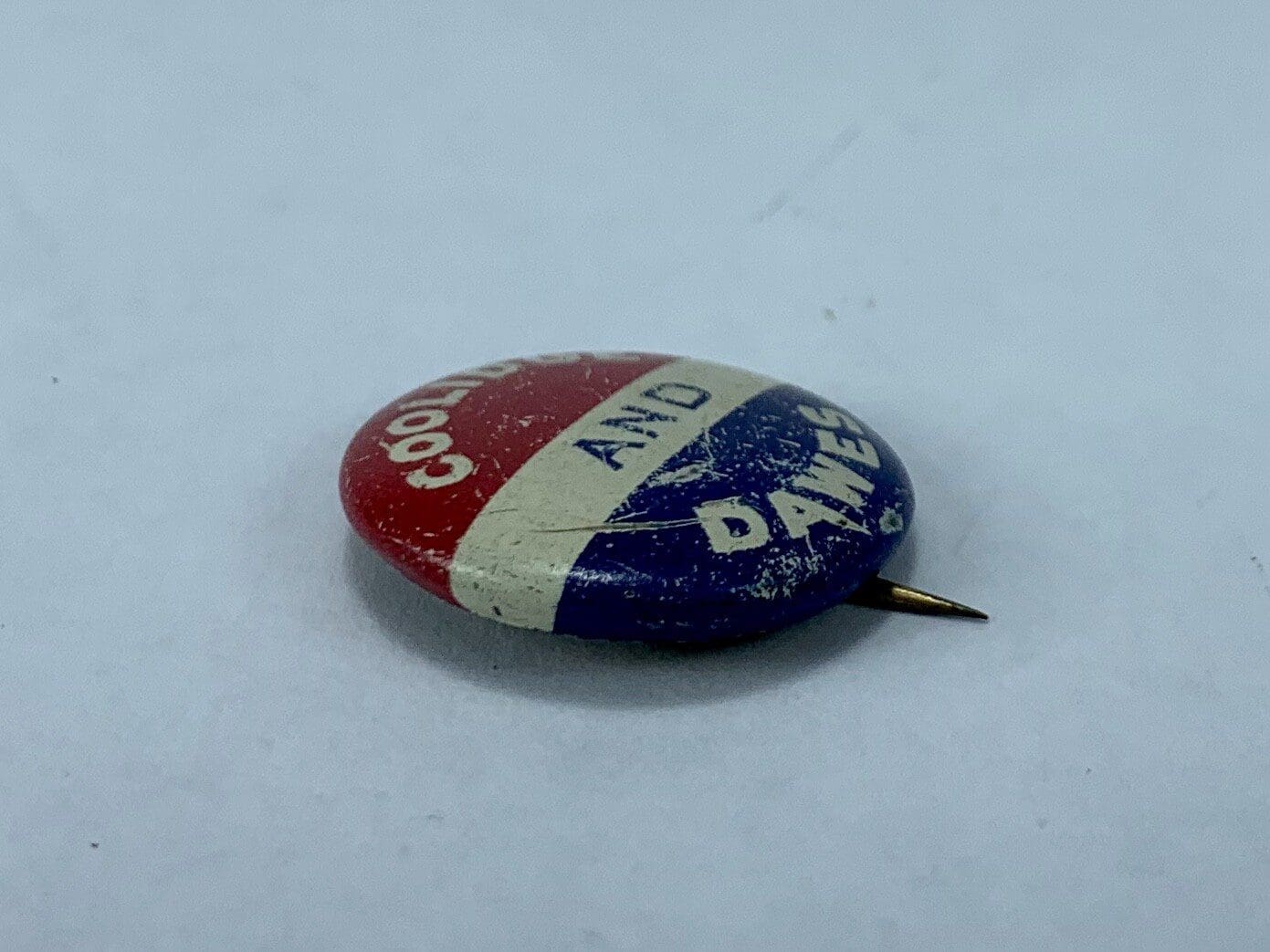 Vintage political button, red, white, blue.