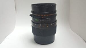 Hasselblad camera lens with focus markings.