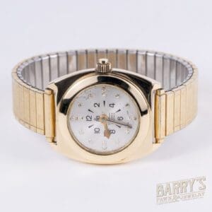 Gold watch with a diamond-studded face.