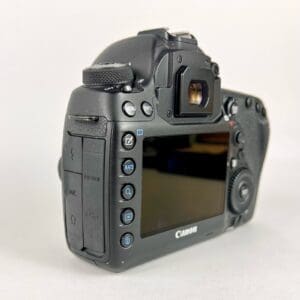 Back view of a Canon DSLR camera.