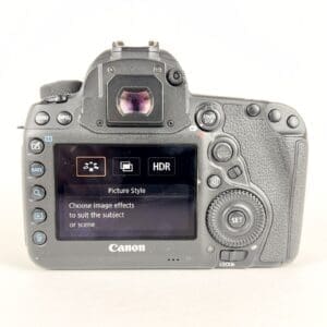 Back view of a Canon DSLR camera.