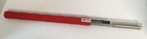 Red and silver telescopic security baton.