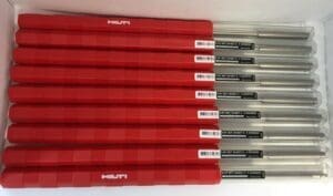 Hilti drill bits in packaging box.