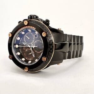 Black and gold luxury men's wristwatch.