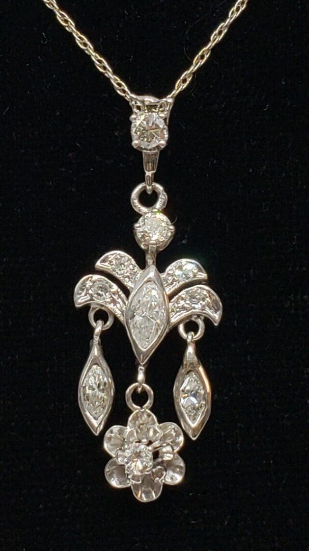 Elegant diamond pendant with intricate design.