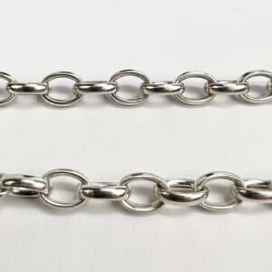 Two silver chains on a white background.
