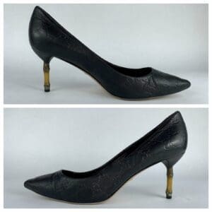 Black heels with bamboo-style stiletto heels.