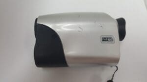 Silver and black electronic device on display.