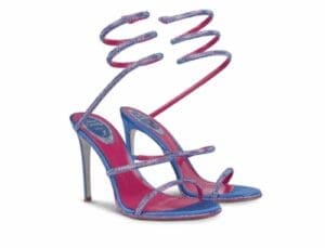 Blue and pink high heels with spirals.