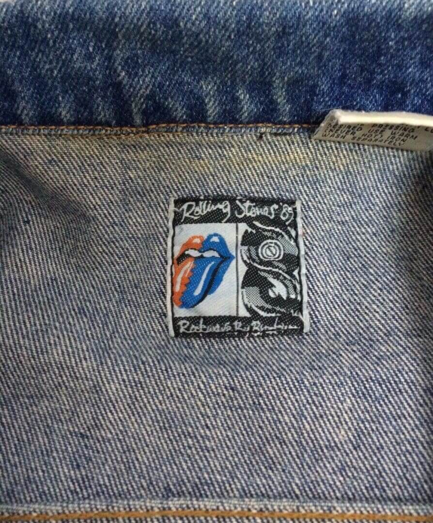 Rolling Stones patch inside denim jacket.